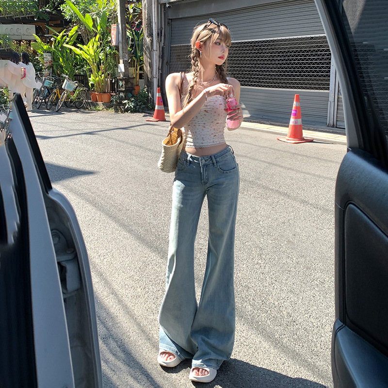 YC & American style retro low waist hot girl flared pants slim fit slim all-match spring and summer jeans women & long pants