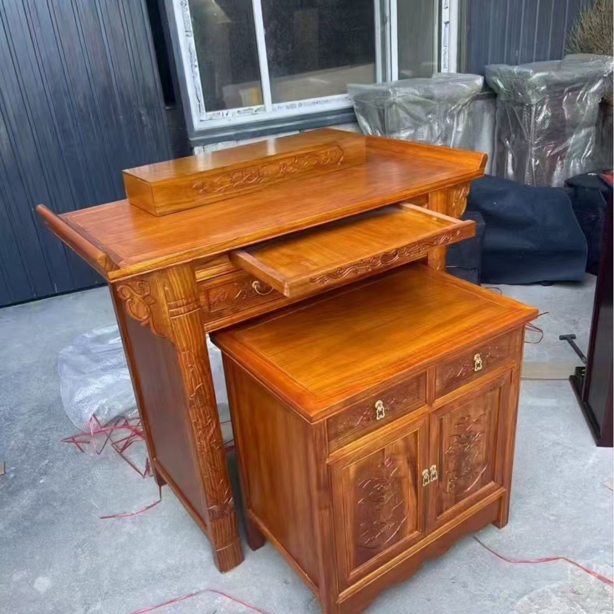 Chinese-Style Offering Table, Household Old Elm Wood Buddha Altar, Solid Wood Tribute Table, Ancestor Worship Table, Buddha Niche, Guan Gong Shrine