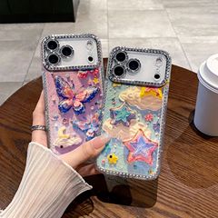 新款闪钻边框适用iPhone17ProMax手机壳油画16蓝光15全包14高级感