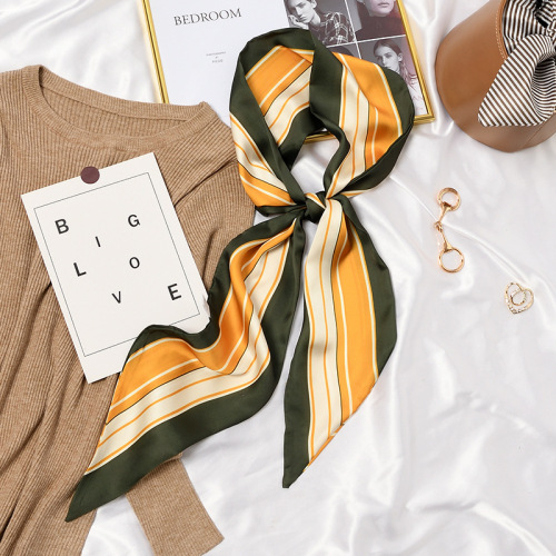 Retro French small silk scarf for women in spring and autumn, versatile small long hair band to bind hair, ribbon to tie hair, floating scarf