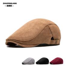 秋冬季贝雷帽子男士复古前进帽简约鸭舌帽女画家帽跨境英伦报童帽