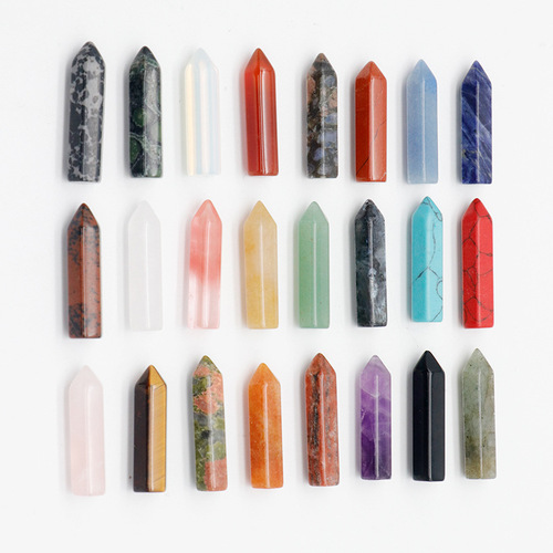 Natural Crystal Agate Jade Single Point Hexagonal Column Small Cylinder Tiger's Eye Green East Lake Bullet Head DIY Accessory