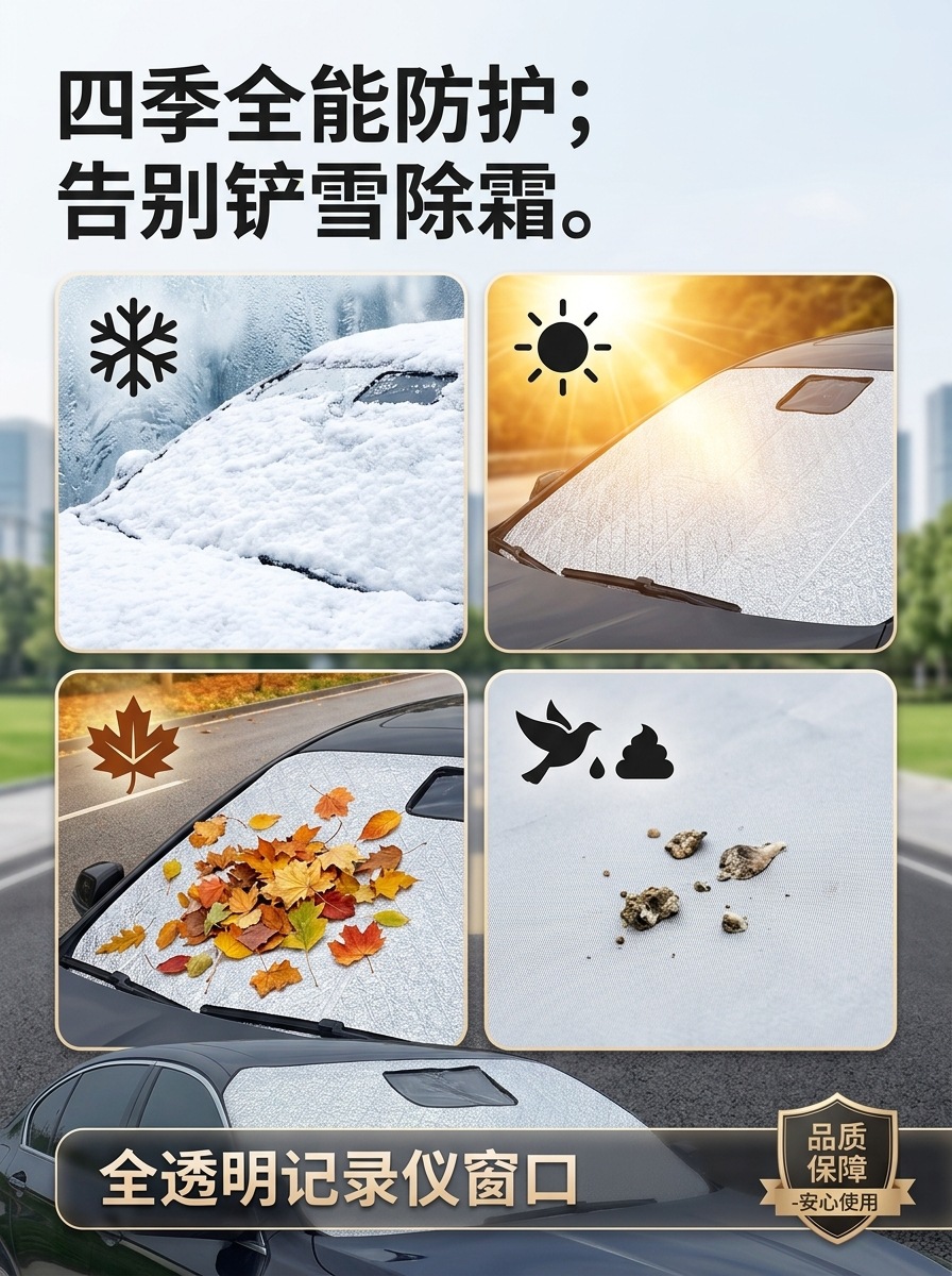 Car snow shield for front windshield, thickened snow protection half-cover, anti-freeze, sun protection, heat insulation, and sunshade for winter and summer