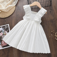 韩版洋气女童花边连衣裙夏季新款薄款白色蕾丝连衣裙公主裙
