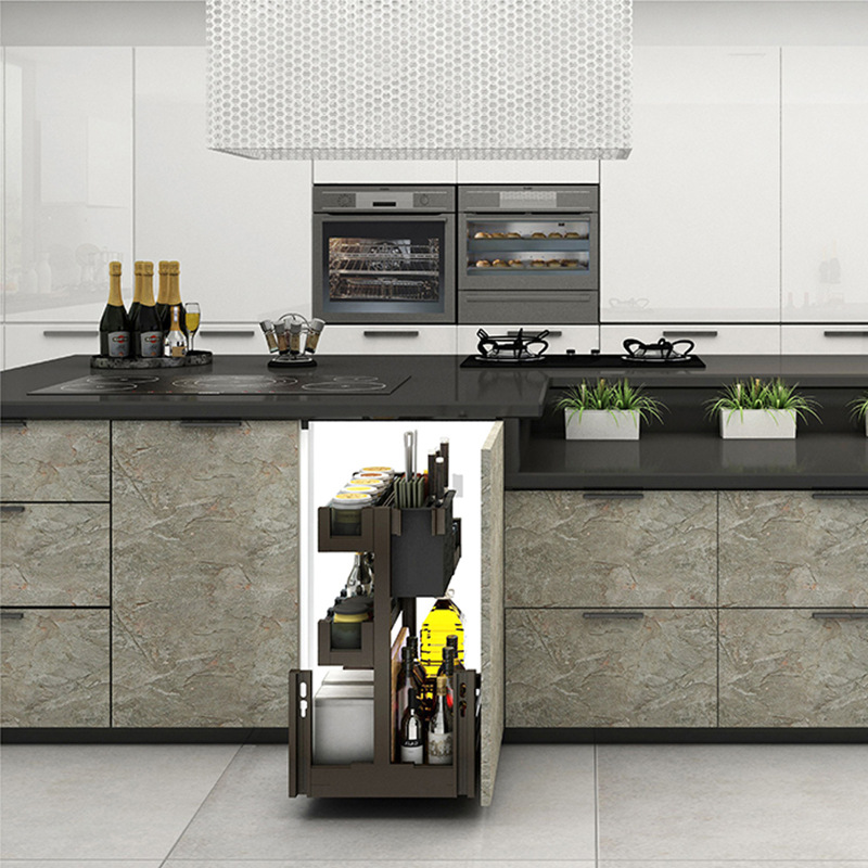 Gabinete de cocina cajón de aluminio cesta de condimento cajón doble mini gabinete superficial condimento cesta de almacenamiento