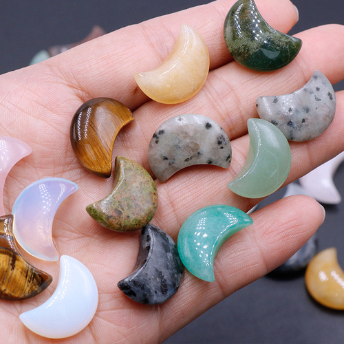 Natural Crystal Agate Semi-Precious Stones 20mm Moon Cresent Crystal Craft Decor Small Gift DIY Cross-border