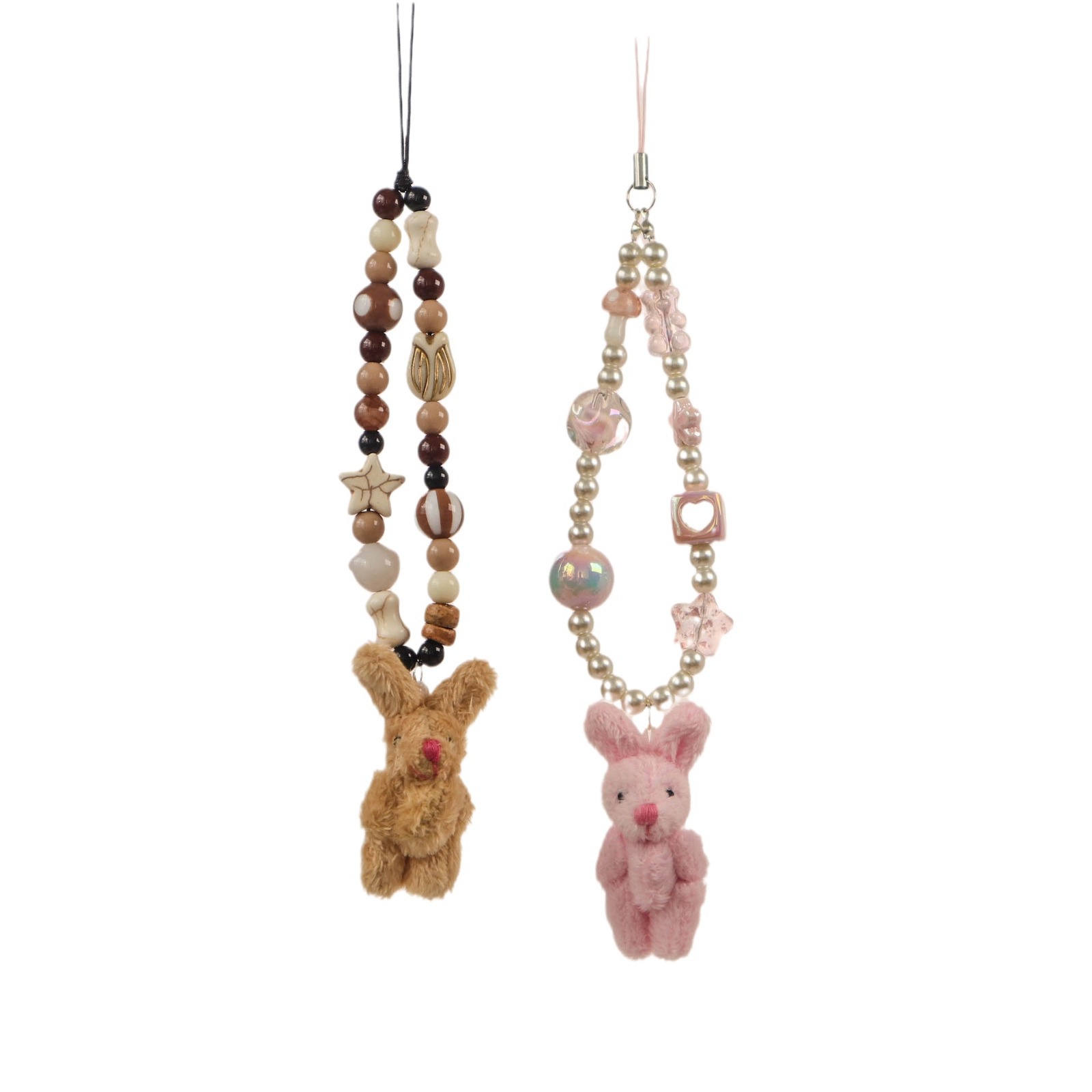 Woo original Rosa marrón conejito conjunto Cadena de teléfono móvil nicho ins estilo teléfono móvil cuerda Rosa marrón conejo CCD Cámara cadena