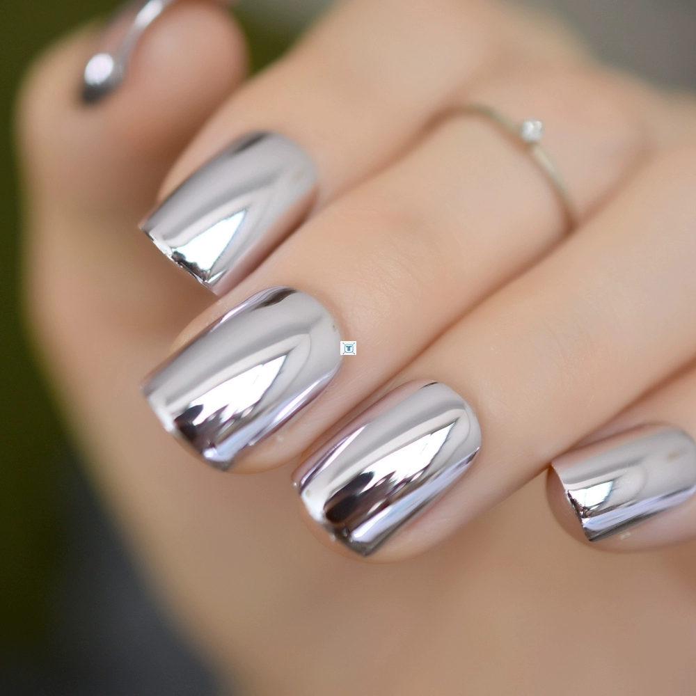 Shiny Punk Style Metallic Light Purple False Fake Nails