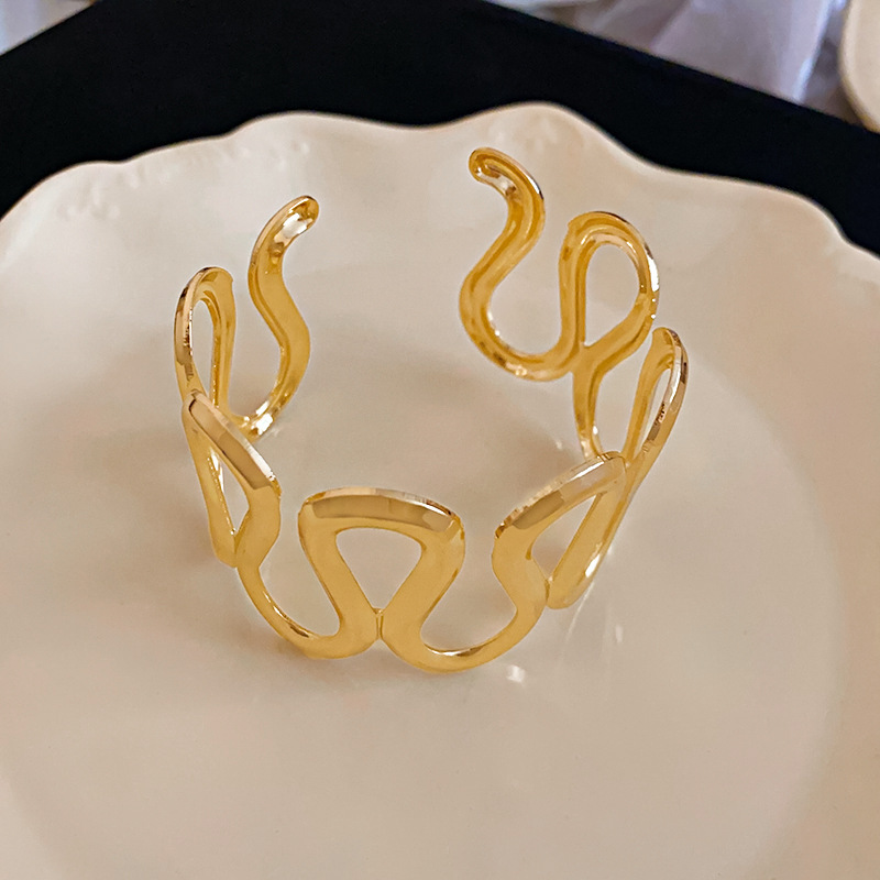 Europa y Estados Unidos plumas transfronterizas hojas bordas abiertas pulsera ligera lujosa alta sensación brazalete punk jeans de moda joyas mujeres image 53
