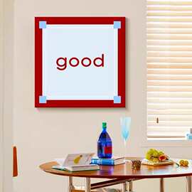 简约包豪斯红蓝线条客厅组合装饰画中古餐厅无框画壁画多巴胺挂画