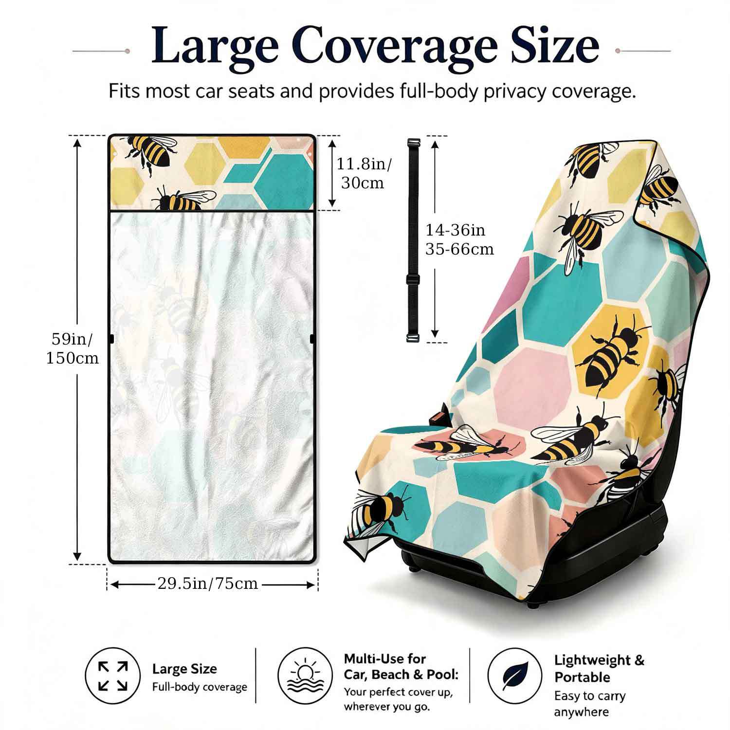 Printed bath towel and car seat cover 2-in-1, ultra-fine fiber outdoor beach and car dual-use universal seat cushion