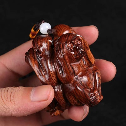 Rosewood carved solid wood Sanbu monkey gourd hand toy small ornaments home car decoration monkey new wood carving