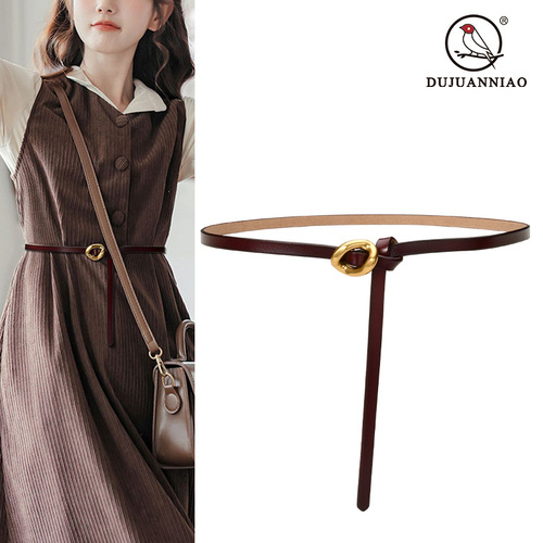 Genuine leather belt women's thin belt decoration with dress thin belt small fragrant waist chain retro belt waist accessories wholesale