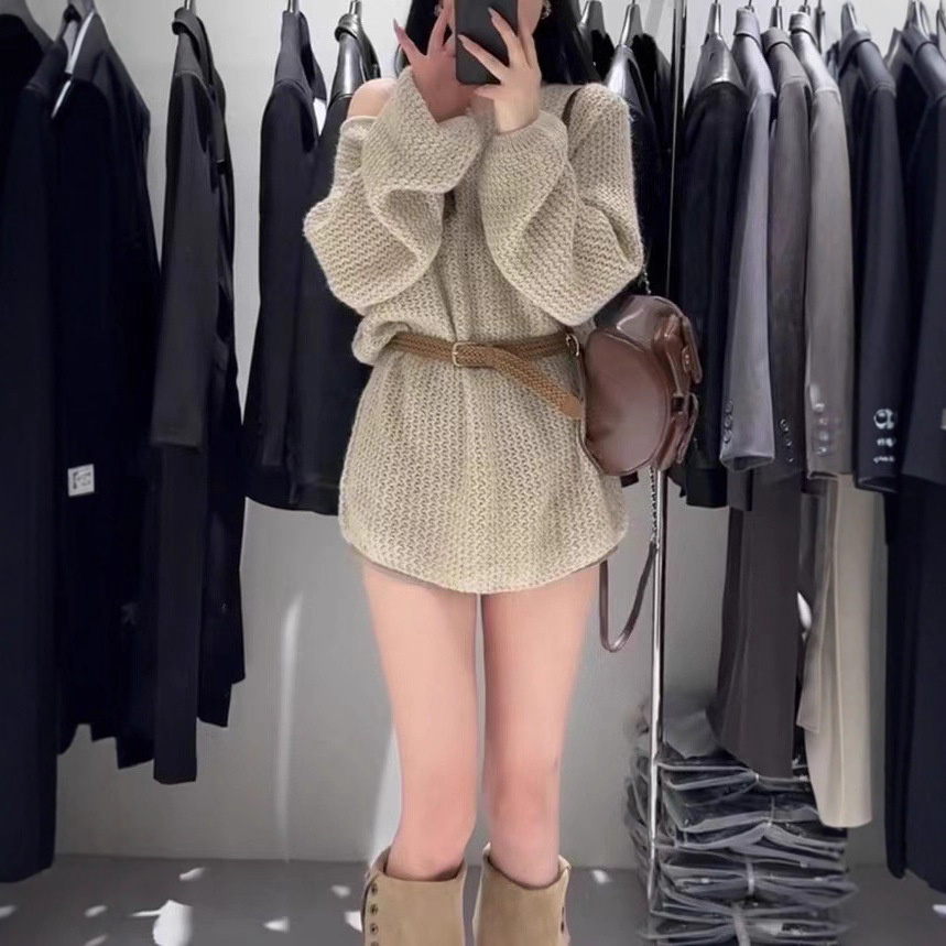 法式镂空长袖针织衫女2025早秋新款宽松休闲中长款上衣简约百搭