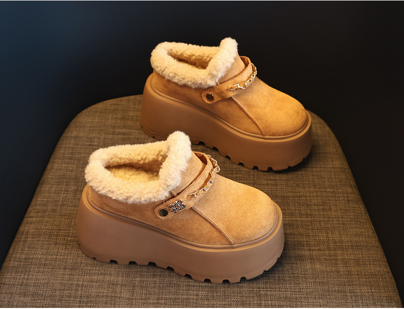 Dép lông giữ ấm mũi kín đế dày tăng chiều cao trong, phong cách Birkenstock thu đông — màu đen chi tiết 7