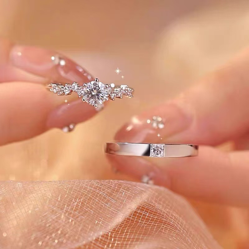 S925 Sterling Silver Mosan Diamond Ring Couple's Ring 1 karat Closed Mouth for Men and Women a Pair of Simulation Proposal Ring Gift