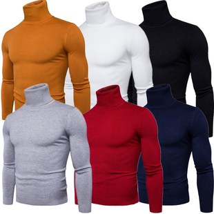 Amazon Foreign Trade New Men's Solid Color Slim-fit Turtleneck Sweater Sweater Large Size Fashion Casual Turtleneck Base Shirt