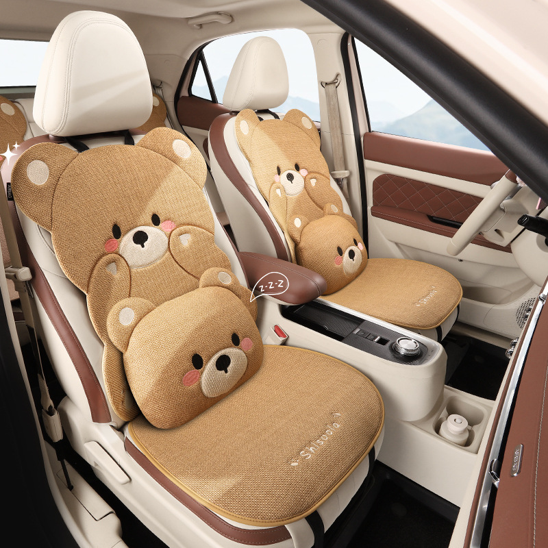 新款汽车坐垫四季通用卡通小熊可爱车座套女士车内座垫透气座椅套
