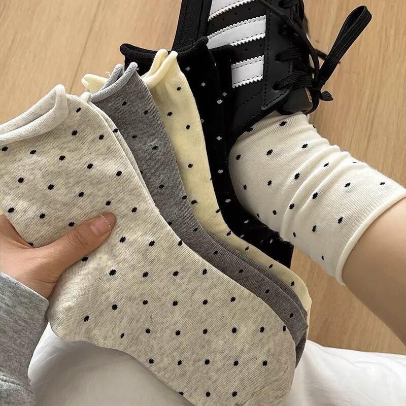 Curled edge wave point socks children's spring and autumn pure cotton Japanese style stacked mid-length socks summer thin ins tide all-match long tube