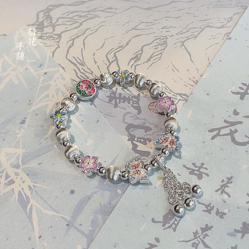 純銀 999.9 全国トレンド新中国風十二花神エナメル蝶キャッツアイシルバーブレスレットブレスレットエスニックスタイルギフト|undefined