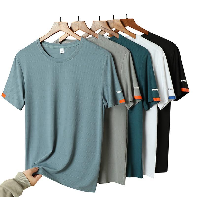 Men's Clothing Men's Summer New Short Sleeved T Shirt Ice Silk Quick Drying Round Neck Top Versatile Sports Casual T Shirt_viptrois.com