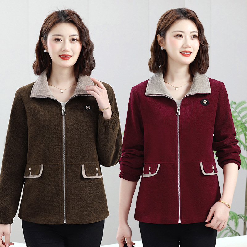 Mother Spring 2025 New Corduroy Short Coat Western Style Casual Jacket for Middle-aged and Elderly Women's Spring and Autumn Top