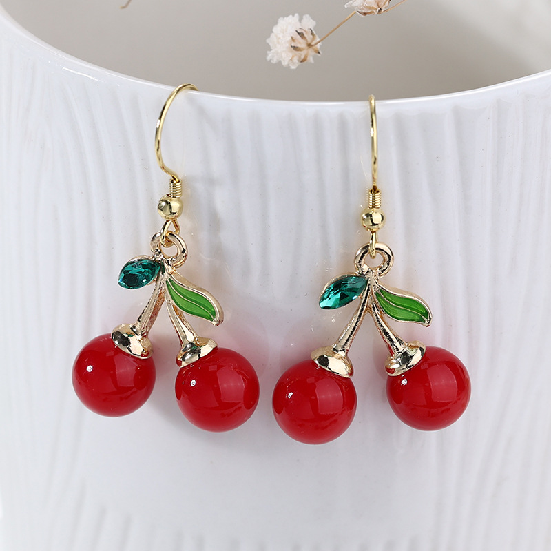 Aretes de cereza roja para mujer – colgante exquisito, fruta de imitación versátil, nuevo estilo