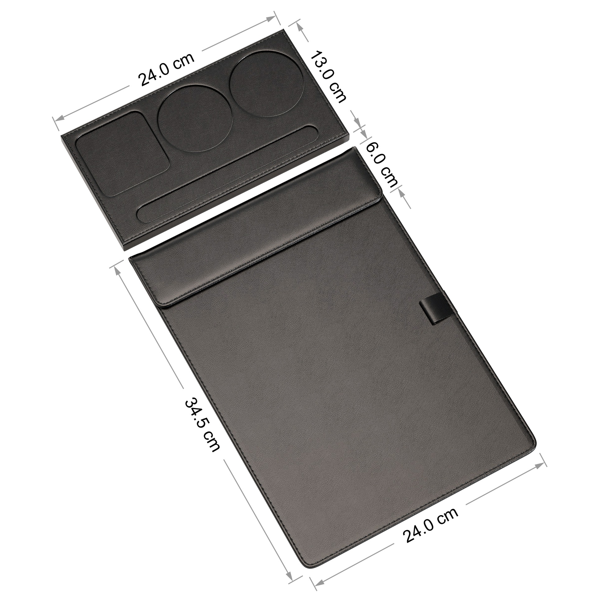 PU-블랙 소가죽 패턴 A4 회의 매트 + 3홀 코스터