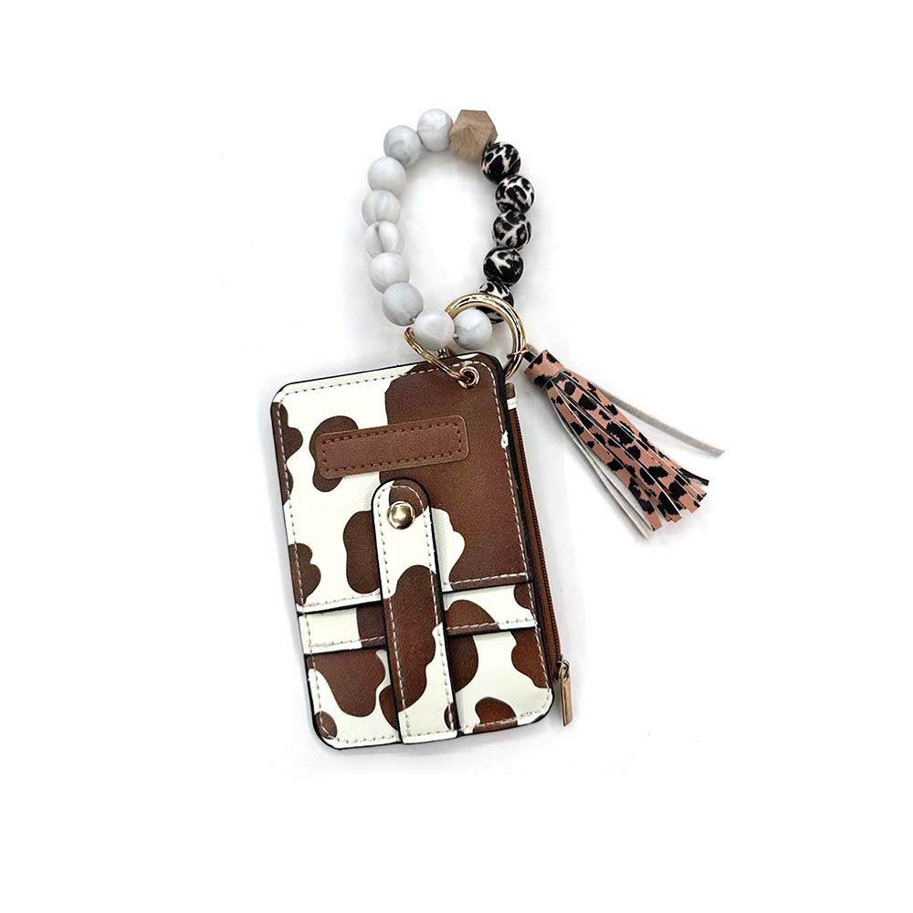 81g Weight Keychain Classification Modern Style Cow Pattern Pu Leather Silica Gel Beaded Unisex Keychain