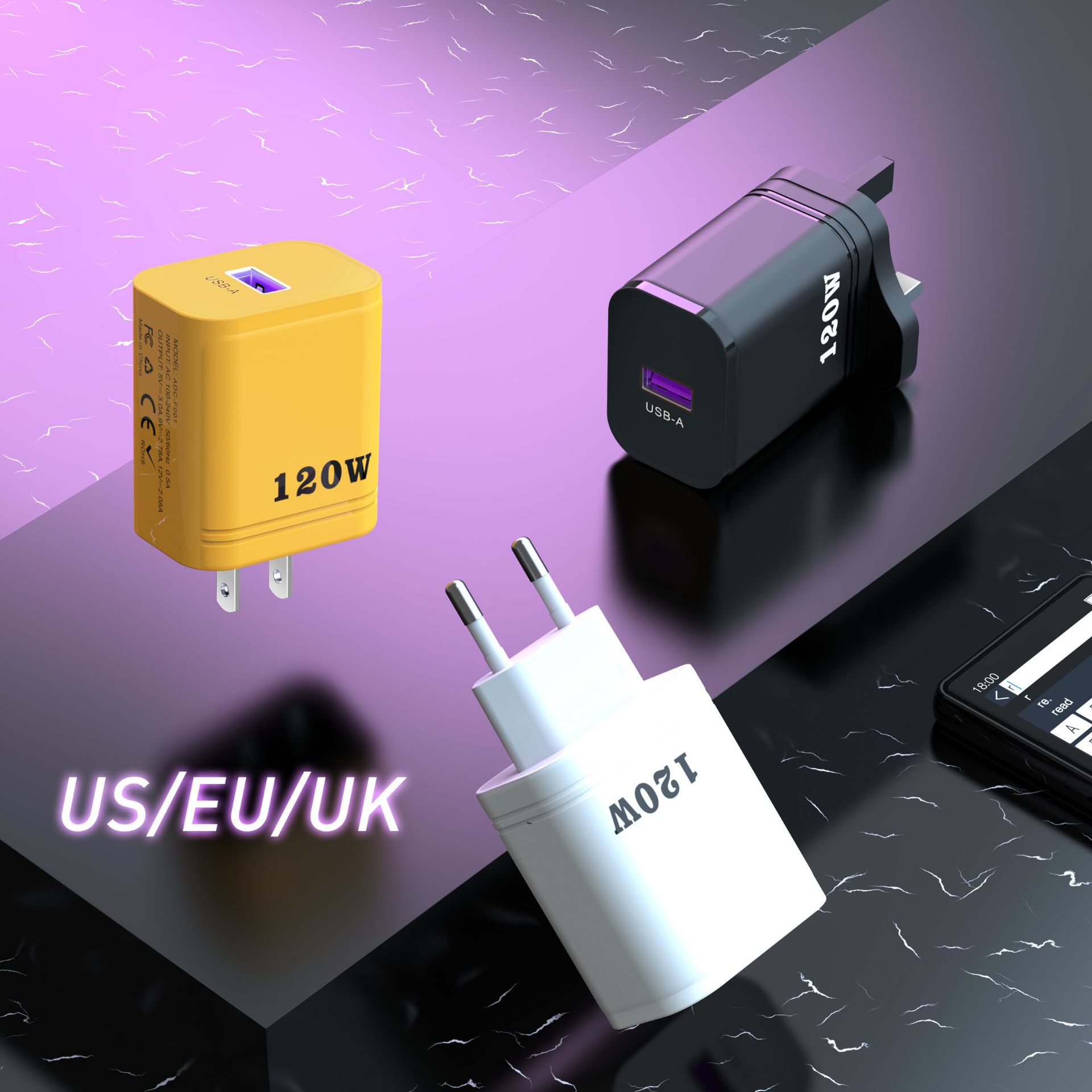 Cargador de alta potencia multipuerto poroso con cabeza de carga rápida de uso general, estándar americano, estándar europeo, estándar británico, estándar australiano, multiinterfaz