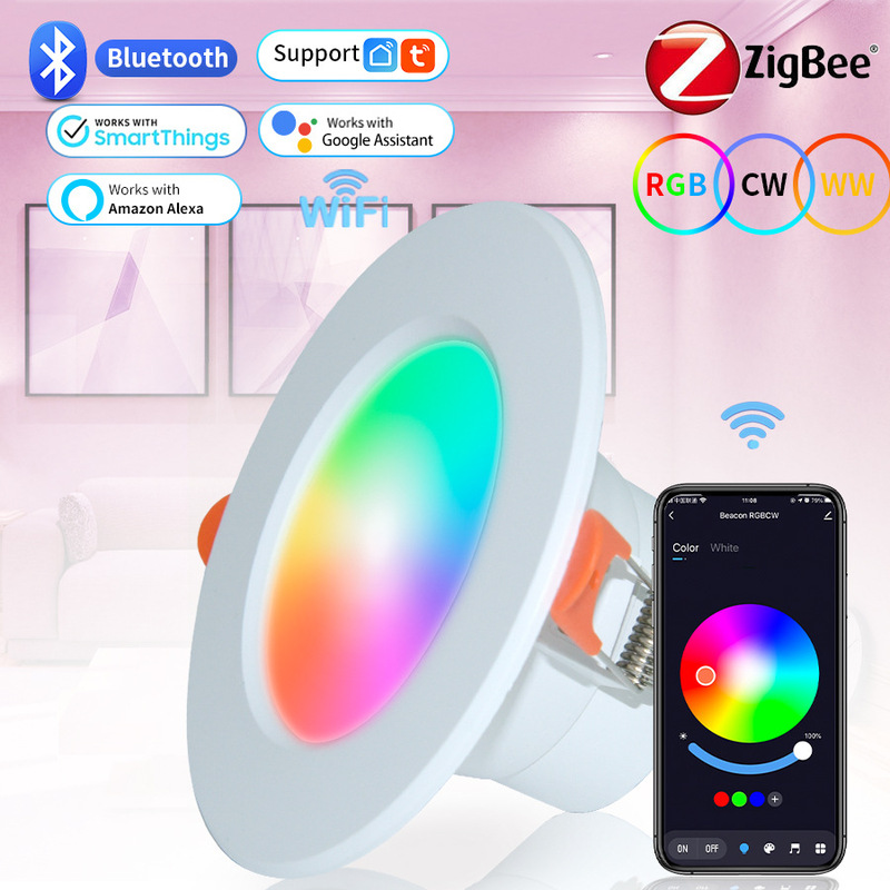 Tuya graffiti wifi smart downlight Alexa voice control full color dimming RGCW Google speaker five-way light