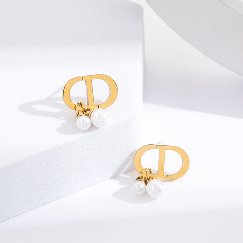 Pearl Earrings Women's Letter CD Earrings European and American Simple Fashion Personality Niche Design High-end Versatile Earrings Trendy