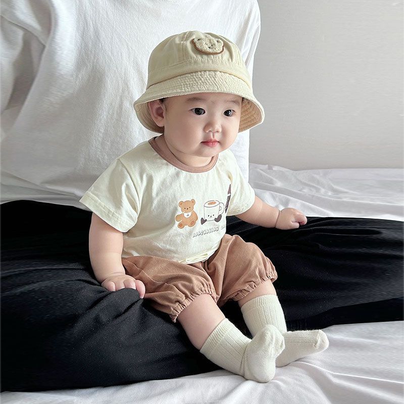 ベビー服、男の子用夏用薄手スーツ、かわいい夏服、超かわいい半袖カジュアル万能大型PPパンツ2点セット|undefined