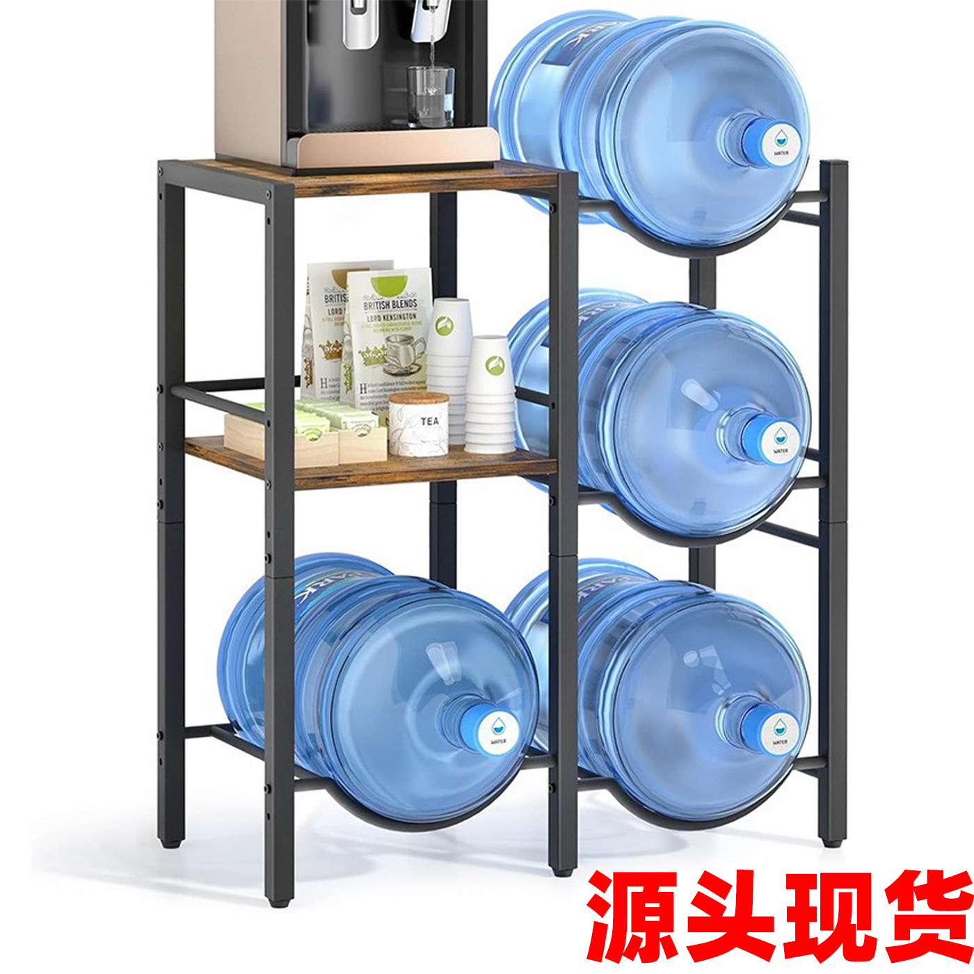 Ready-Made Cross-Border Water Bucket Rack with 3 Layers and Wooden Board, Office Pure Bottled Water Storage Rack, Coffee Machine Storage Rack