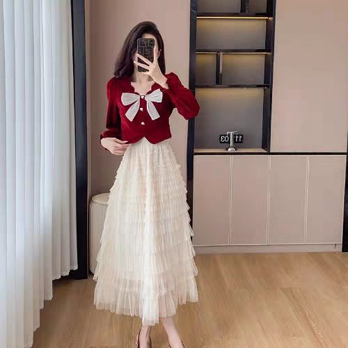 网纱秋套装女服小个子穿搭一整套蛋糕半身裙2025年上衣休闲两件套|undefined