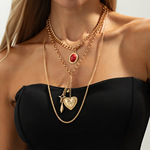 外贸热销饰品欧美风轻奢镶钻项饰多层叠戴设计感锁骨链项链三件套