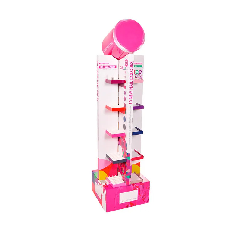 Expositor de cartón para alimentos y bebidas, estante promocional de papel corrugado, expositor de productos de supermercado, expositor de papel, estante de exhibición de papel