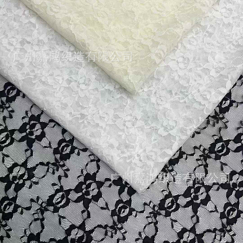 2026 tejido de encaje de manga larga plegado para usar camiseta de fondo tejido de encaje de albaricoque blanco y negro en stock