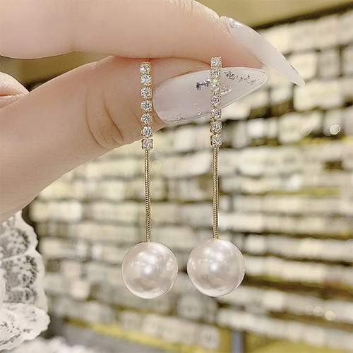  New Product 925 Silver Needle Feel Long Pearl Earrings Women's Earrings Internet Celebrity Earrings Korean Ins Earrings