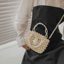 法式设计款复古花朵珍珠包手工串珠编织包大容量斜挎包百搭单肩包