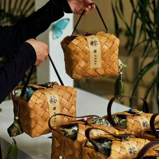 端午节包装盒手提竹篮创意酒店礼品盒鸭蛋空篮复古国风粽子礼盒