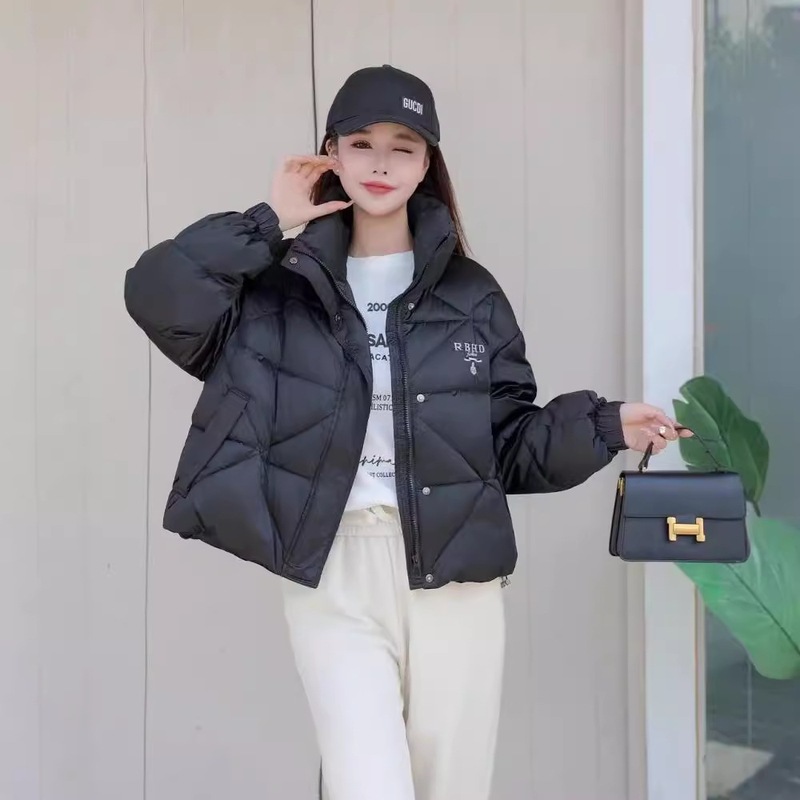 2025冬新款90白鸭绒菱形格子羽绒服女韩版立领俏皮感保暖短款外套|undefined