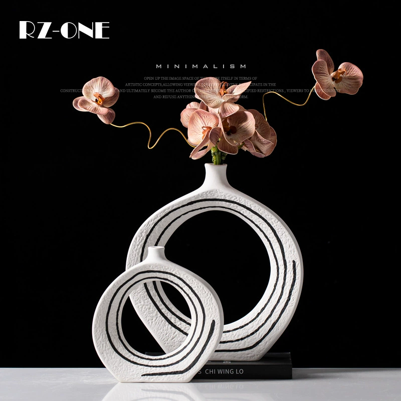 Rzone Современная черно-белая полосатая высококлассная керамическая ваза ручной работы