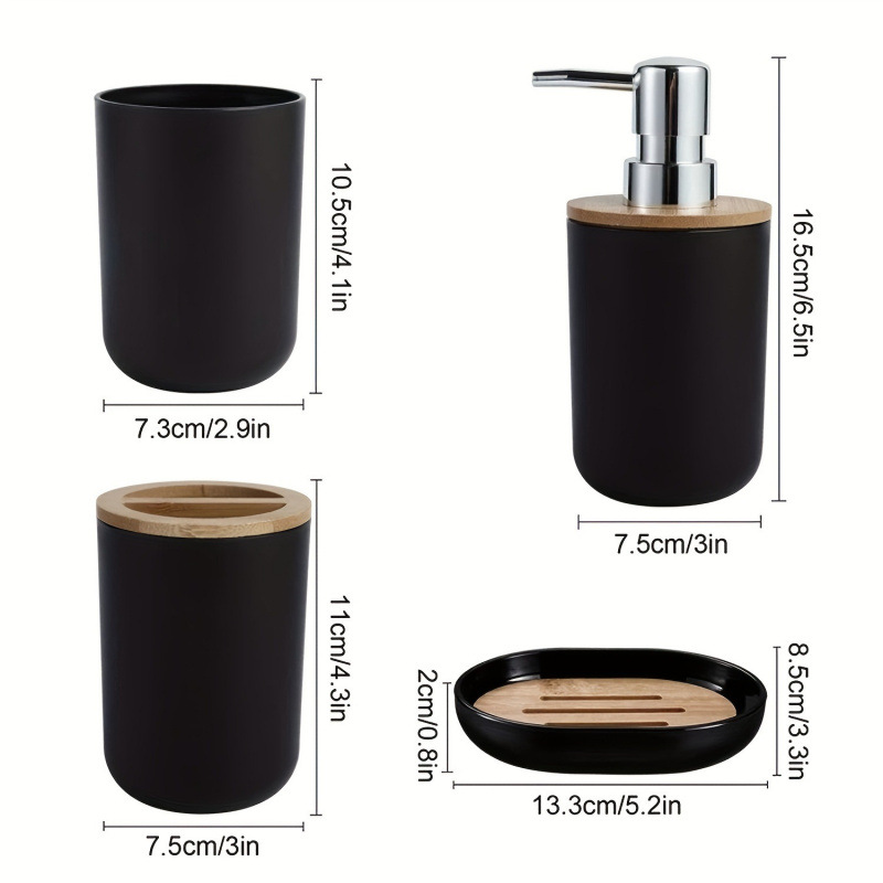 Black Bathroom Kit 4pcs / Set Lotion Bottle Toothbrush Cepillo de dientes transfronterizo