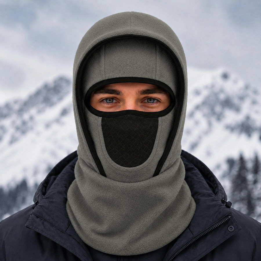 Fleece-lined cycling mask, outdoor winter warm hat, neck warmer, integrated hat, thickened double-layer ski hood, cross-border