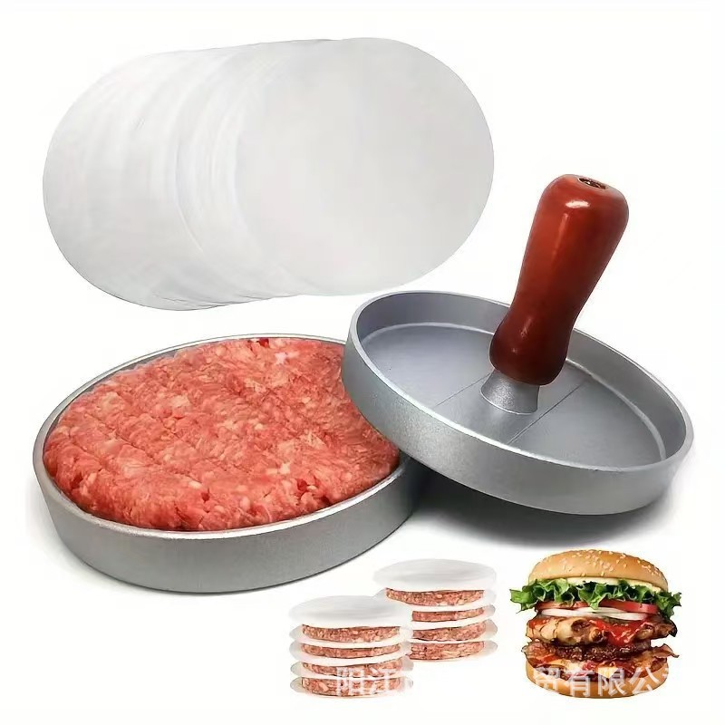 Prensador de carne de hamburguesas manual de aluminio antiadherente molde de prensa redondo para desayuno de carne de hamburguesas cocina transfronteriza