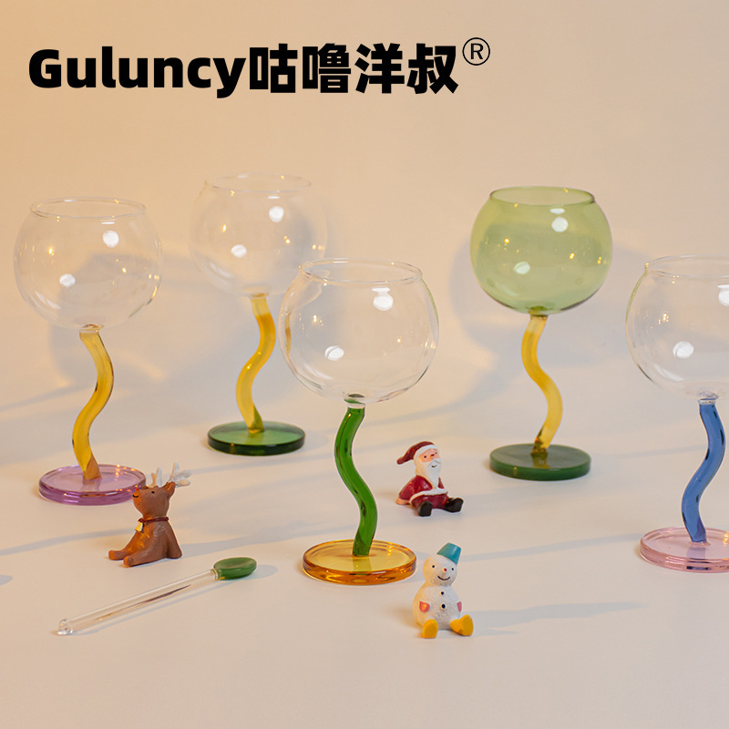 Original mug bubble cup color goblet high-end gift design glass sweet wine cup pair of glass ins Original mug bubble cup color goblet high-end gift design glass sweet wine cup pair of glass ins