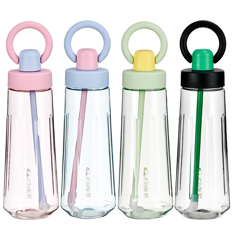 Taza de paja simple y colorida, taza de agua para estudiantes de deportes de verano, taza de plástico, a prueba de caídas, con anillo, pajita portátil, disponible en frío