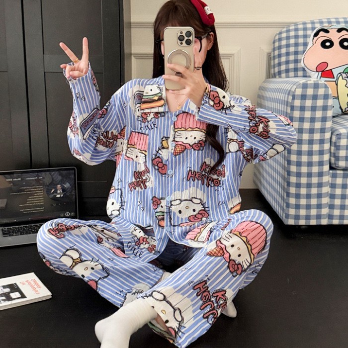 [長袖ズボン] 外国貿易insクロスボーダー韓国版パジャマ女性カーディガン甘美シンプル日系春秋代発