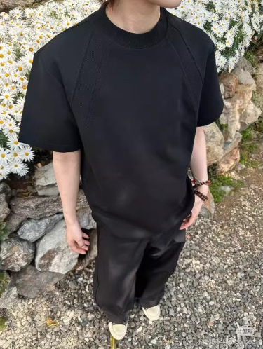 美式高街短袖男夏季潮流小领口内搭280g液氨棉t恤三本针五分潮牌|undefined